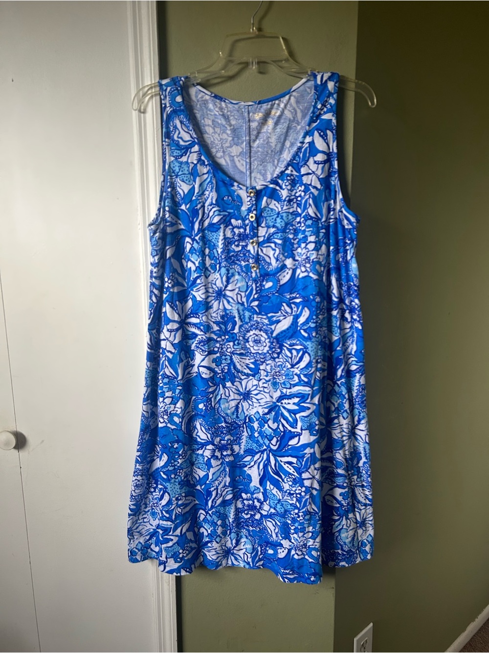 Lilly Pulitzer Royal Blue and White Floral Sleeveless  Shift Dress Sz L